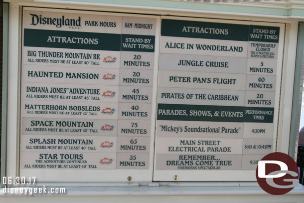 Disneyland wait times at 1:54pm