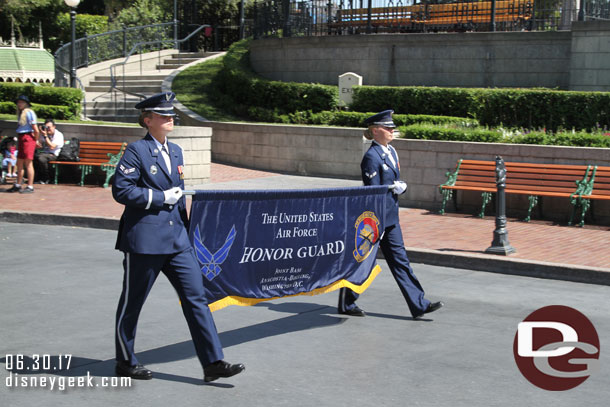 The United States Air Force Honor Guard arriving for their Town Square performance.