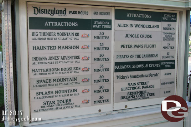 Disneyland wait times at 5:37pm