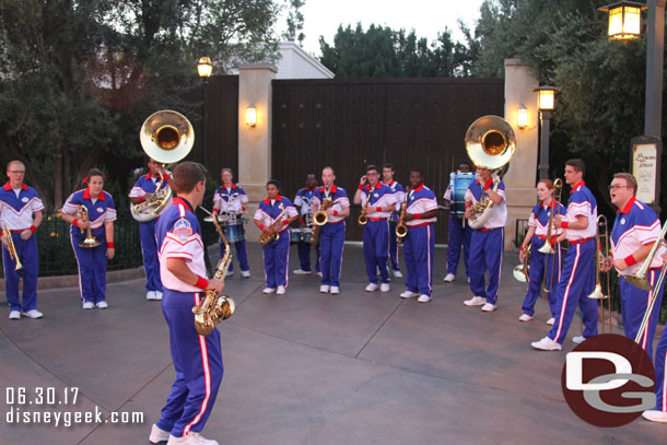 The All-American College Band has moved to the other side of the walkway now.  