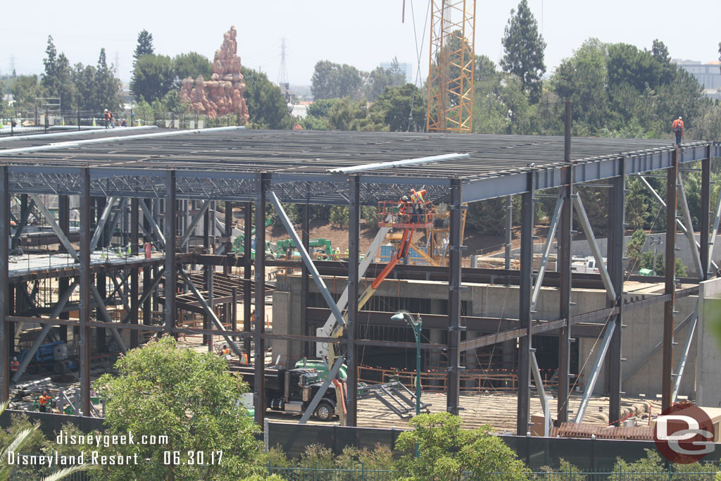 The roof supports on the right side of the building look in place now.