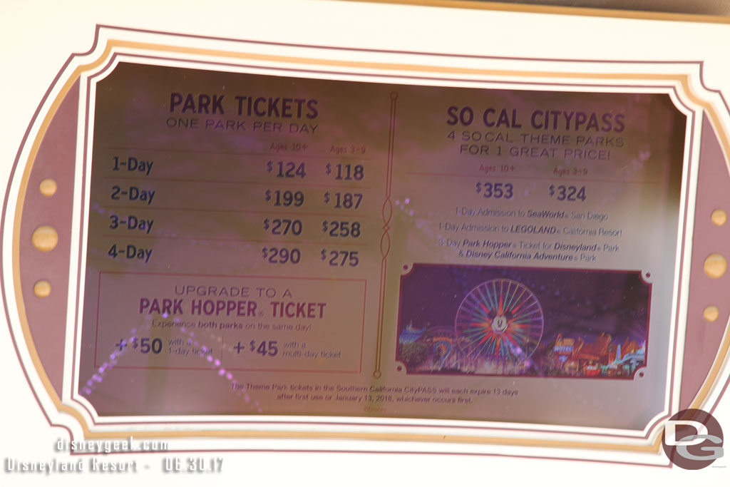 Prices to get into the parks this holiday weekend.