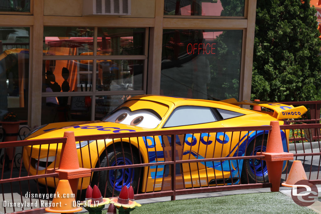 I finally spotted Cruz Ramirez in Cars Land.  She has been making the rounds for a couple of weeks but I have had bad timing and missed her.