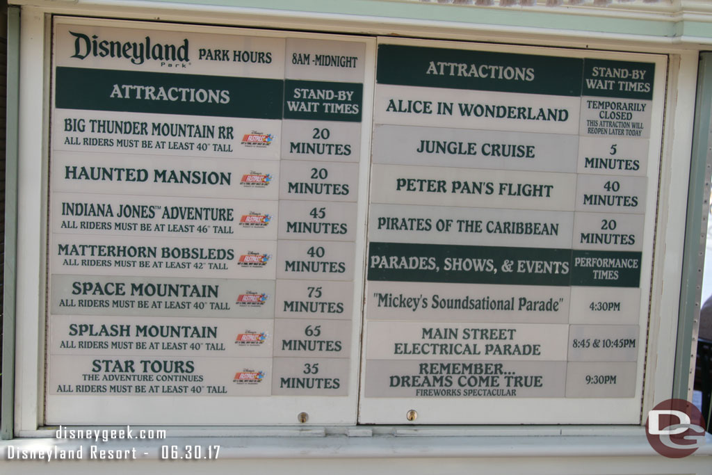 Disneyland wait times at 1:54pm