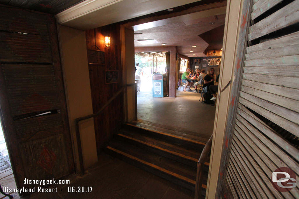 Stairs leading up to a second seating area closer to the BBQ.