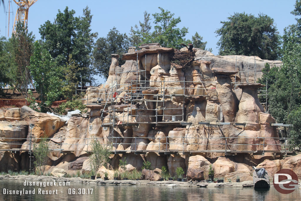 The scaffolding is being removed on the eastern/Frontierland side rock work.