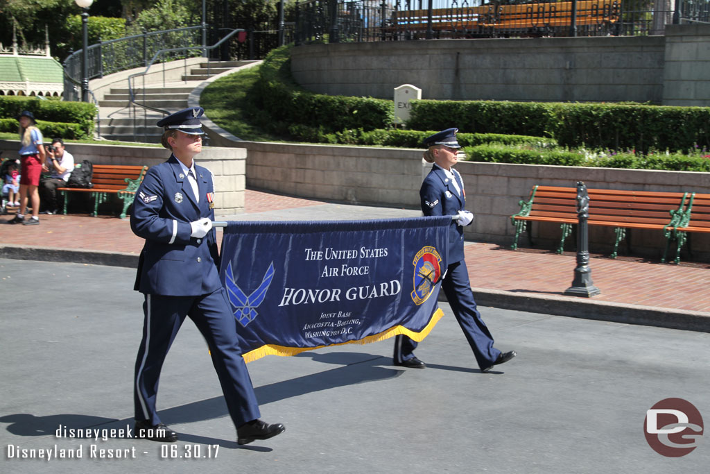 The United States Air Force Honor Guard arriving for their Town Square performance.