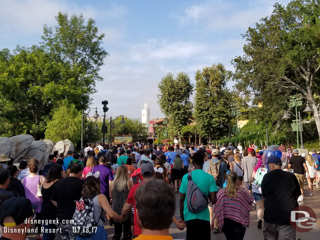 The crowd heading into the park, almost every one of these guests turned for Racers FastPasses or into Cars Land.