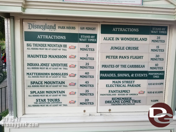Wait times at 7:09pm were on the light side for a Saturday.