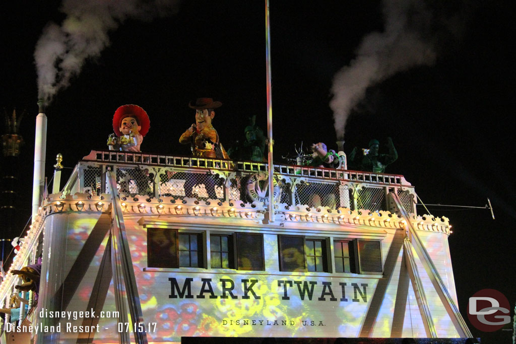 Some projections on the Mark Twain as it passes 