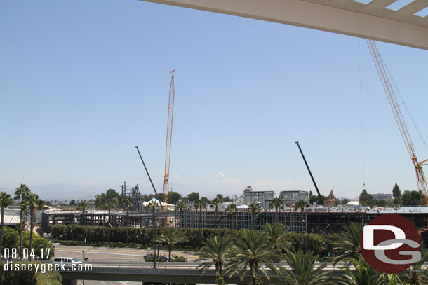 Several cranes dot the skyline of the construction site this afternoon.