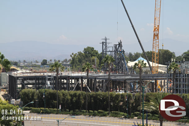 Starting on the left with the Millennium Falcon show building and steel for the rock facade.