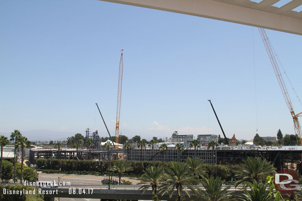 Several cranes dot the skyline of the construction site this afternoon.