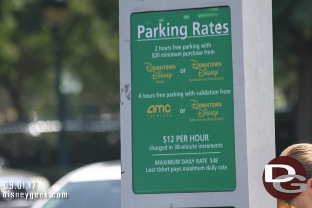 New parking rates and policies went into effect at Downtown Disney since my last visit.