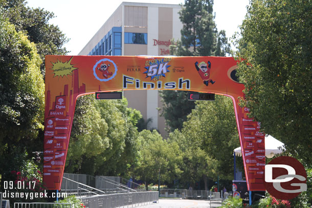 The finish line from this morning's 5K run which featured the Incredibles.