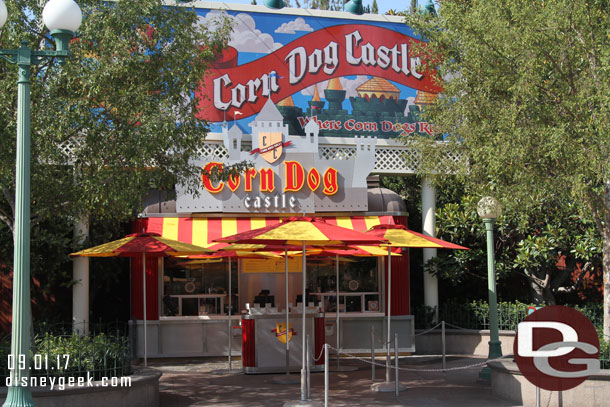 Corn Dog Castle was open but no one at the outside registers.. they were all inside in the A/C.