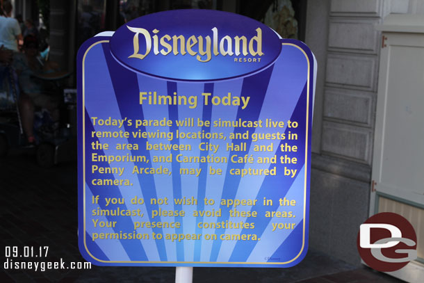 Next stop Disneyland.  A filming notice as you entered.