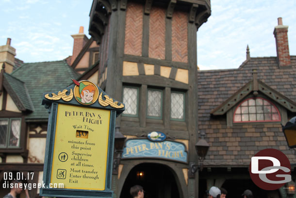 Even with the 90 degree weather and mild crowd Peter Pan had a posted wait of 40 minutes.  