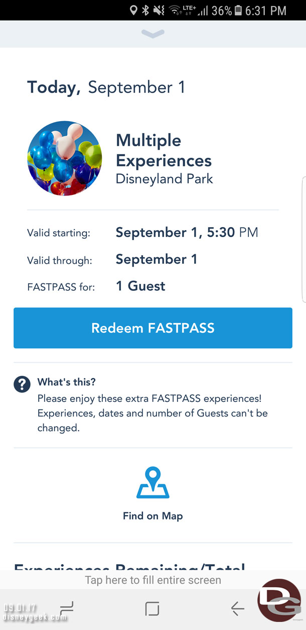 When I entered Disneyland my MaxPass started to work again.  so I booked some FastPasses.  I had a FastPass for Buzz Lightyear but it went down  during my window so it became a Multiple Experience pass for Disneyland only and restricted to FastPass attractions (unlike the other one I received).