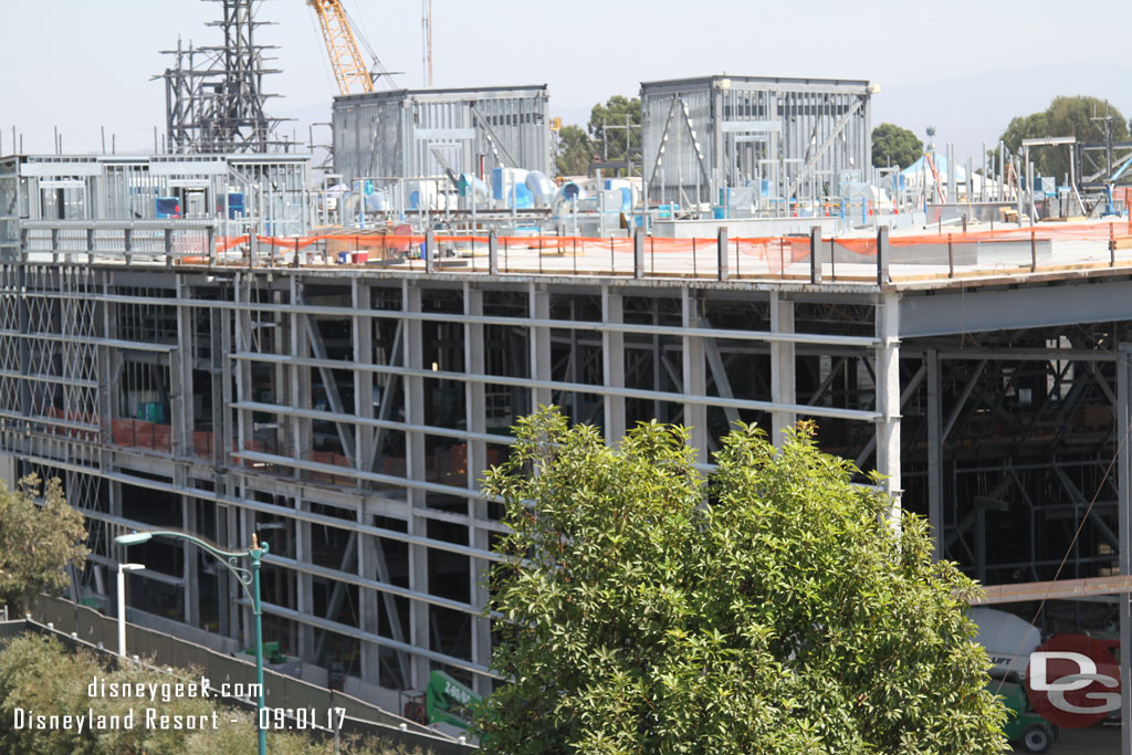 On the Disneyland Drive side of the building work continues on the exterior wall supports.