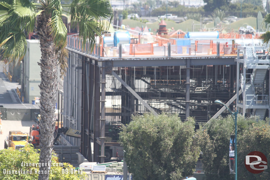 A closer look at the Millennium Falcon attraction building.