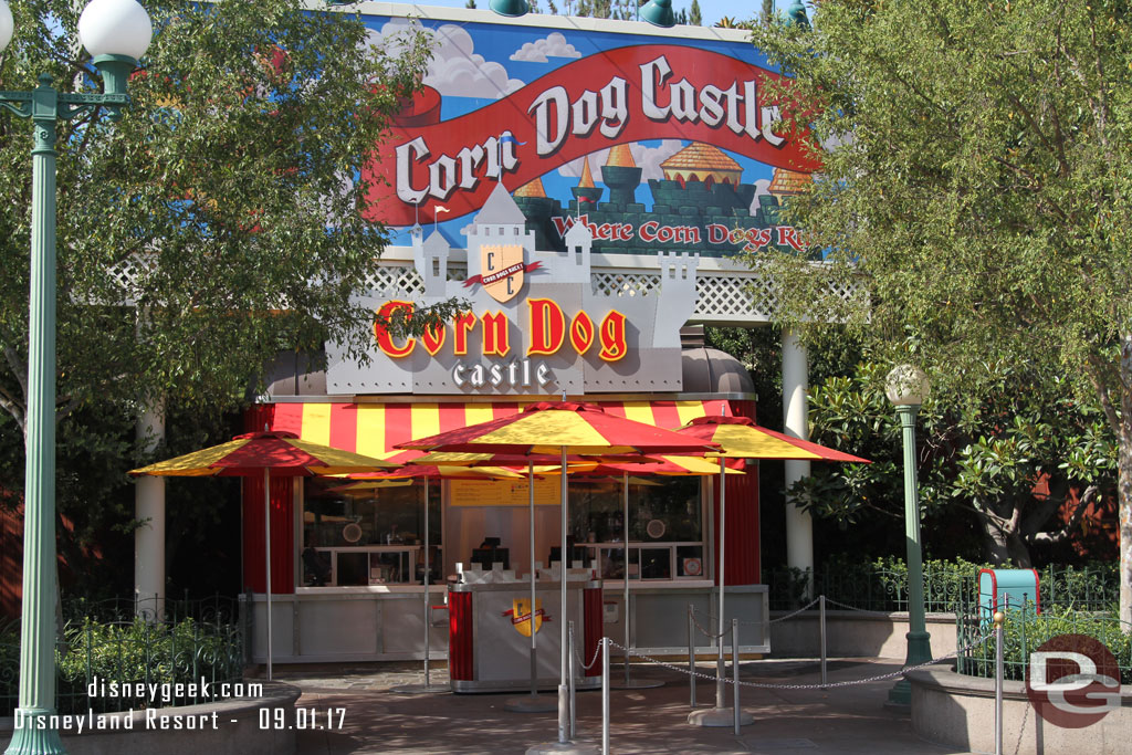 Corn Dog Castle was open but no one at the outside registers.. they were all inside in the A/C.