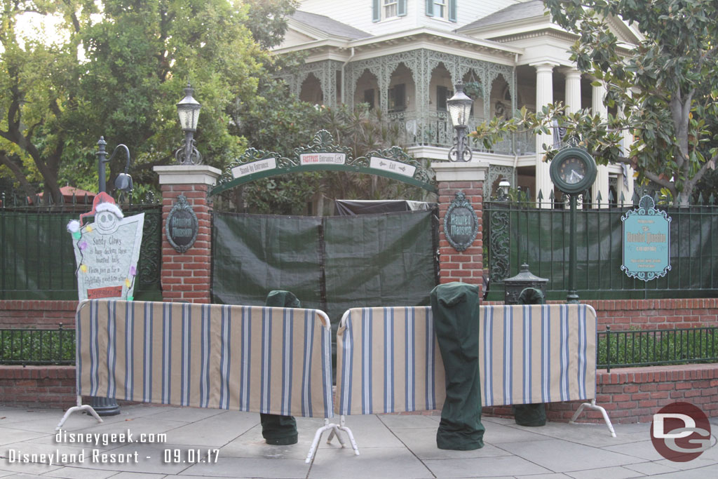 Sandy Claws is decorating the Haunted Mansion. It reopens Sept 15th.