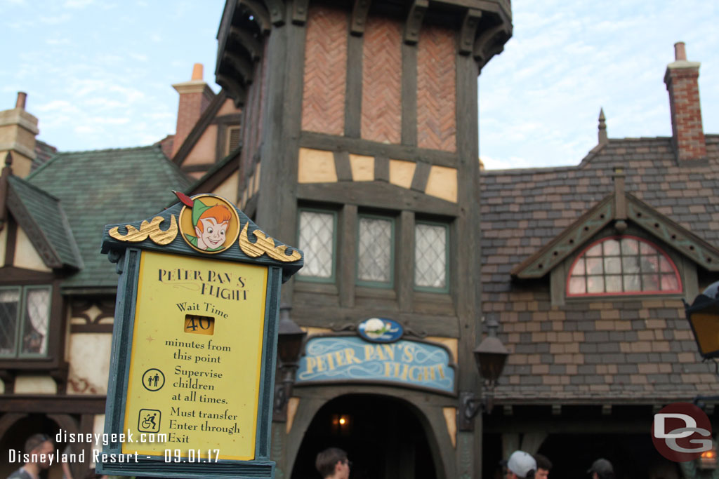 Even with the 90 degree weather and mild crowd Peter Pan had a posted wait of 40 minutes.  