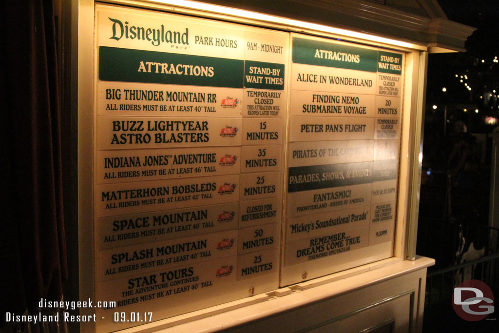 A check of Disneyland waits at 8:23pm