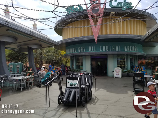 A spider car at Flos (it appears to be an old Mr. Toad ride vehicle).