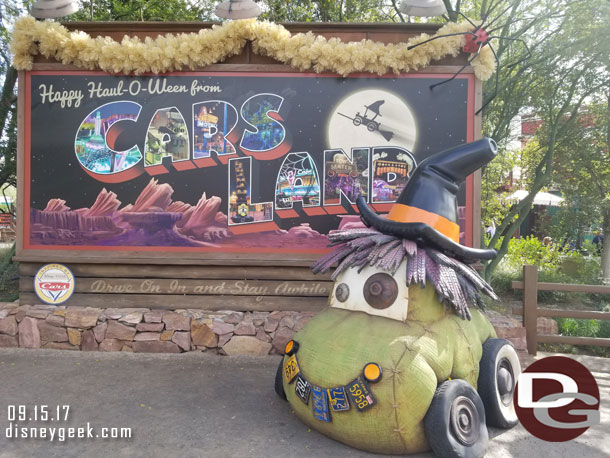 Making my way back to Cars Land.  The entrance features a Haul-O-Ween photo op.