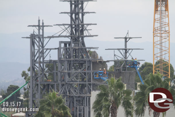 Wire mesh for the rock facade is starting to be attached to the steel supports.