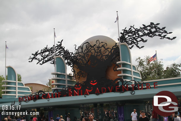 Disney California Adventure Entrance features Oogie Boogie for Halloween this year.