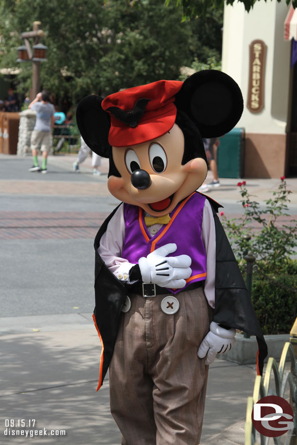 The characters have dressed up on Buena Vista Street for Halloween Time.