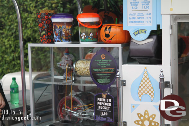 Halloween popcorn buckets in Fantasyland.