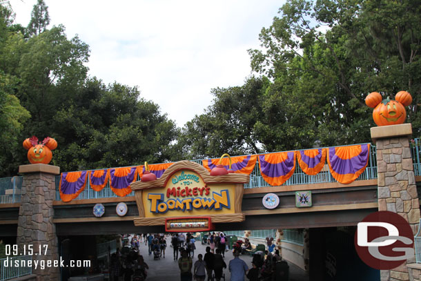 Mickey's Toon Town looks festive at the entrance.