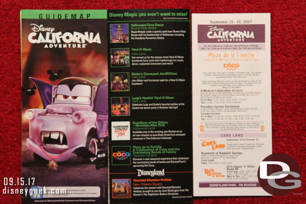 Disney California Adventure guidemap and times guide