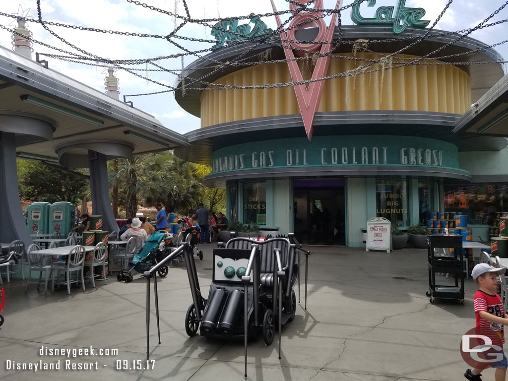 A spider car at Flos (it appears to be an old Mr. Toad ride vehicle).