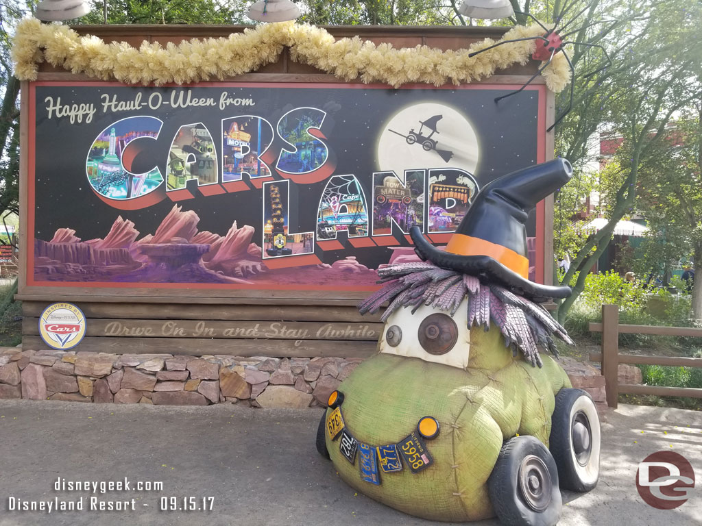 Making my way back to Cars Land.  The entrance features a Haul-O-Ween photo op.