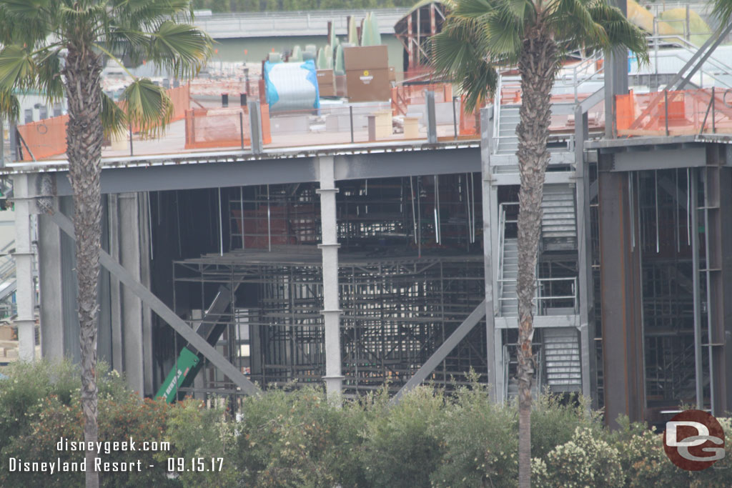 Looking into the Millennium Falcon bulding you can see a lot of scaffolding/temporary supports.