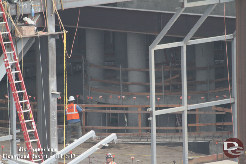 A closer look at the circular area inside the Battle Escape Building.  Not a lot of visible progress.