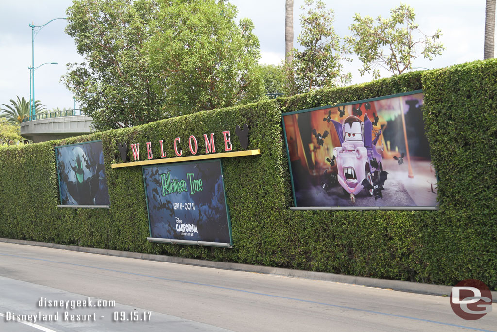 The tram stop billboards feature Halloween Time now.