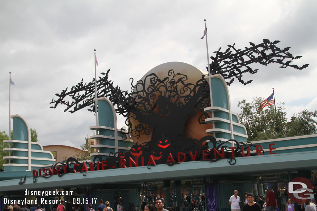 Disney California Adventure Entrance features Oogie Boogie for Halloween this year.