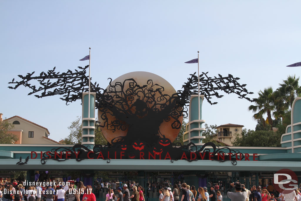 Oogie Boogie over the Disney California Adventure Entrance.