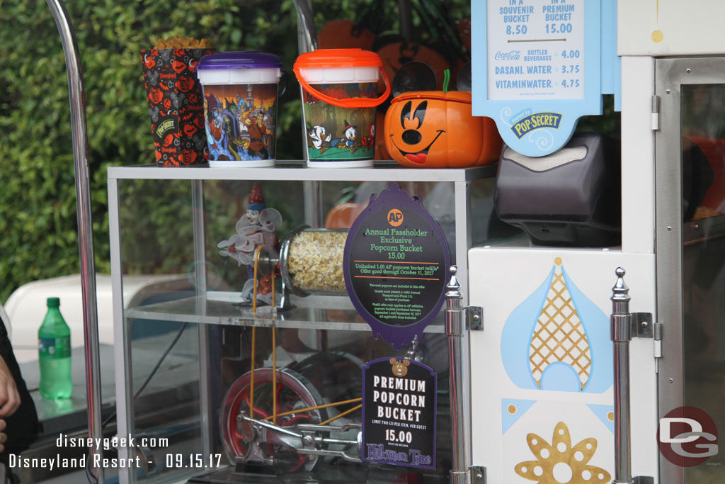 Halloween popcorn buckets in Fantasyland.