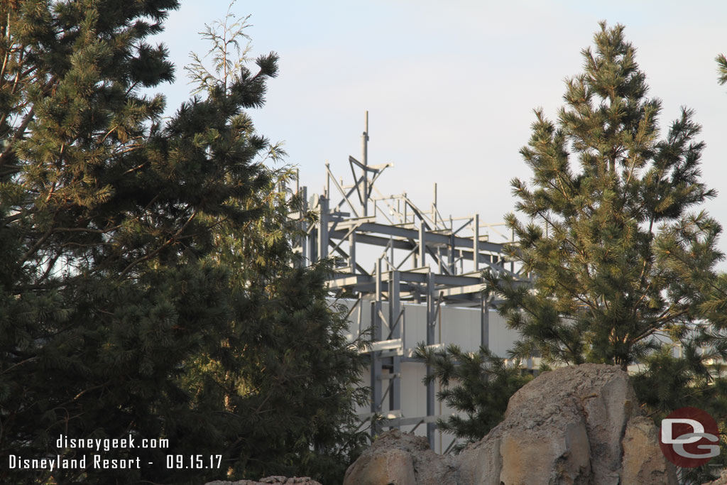 More steel up on the exterior of the Battle Escape Building that will eventually support rock work.