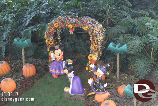 A Halloween display along the tram route, seen from the parking structure.