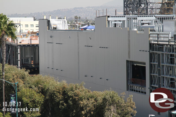 More of the exterior wall has been added to the Battle Escape show building on the side that runs along Disneyland Drive.