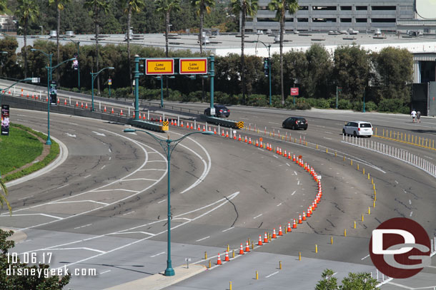 A new traffic pattern at the garage today.  The Ball Road overpass was coned to allow two way traffic.  