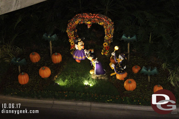 The Halloween display at night.